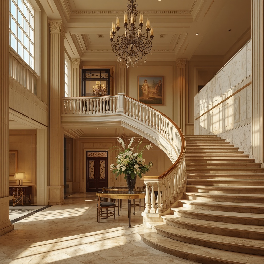 Concepto de lobby de hotel neoclásico con escalera monumental de mármol — Véline Interiors