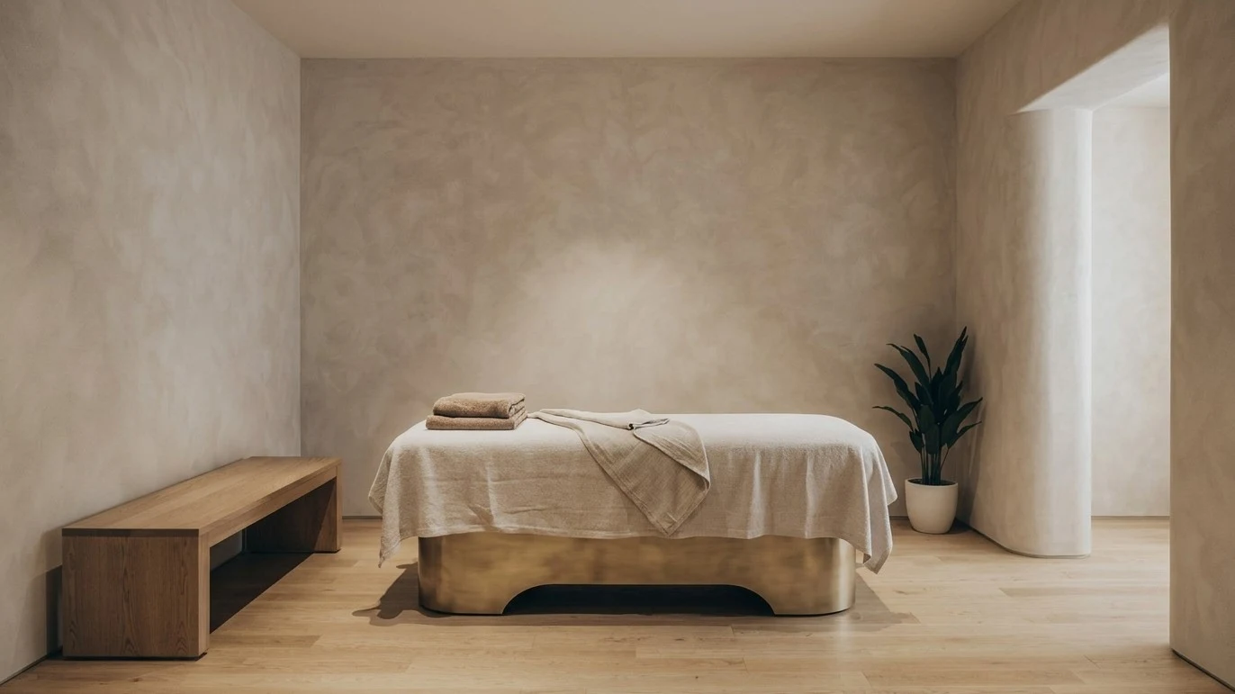 Iluminação de sala de tratamento de spa com luz quente difusa e CRI elevado