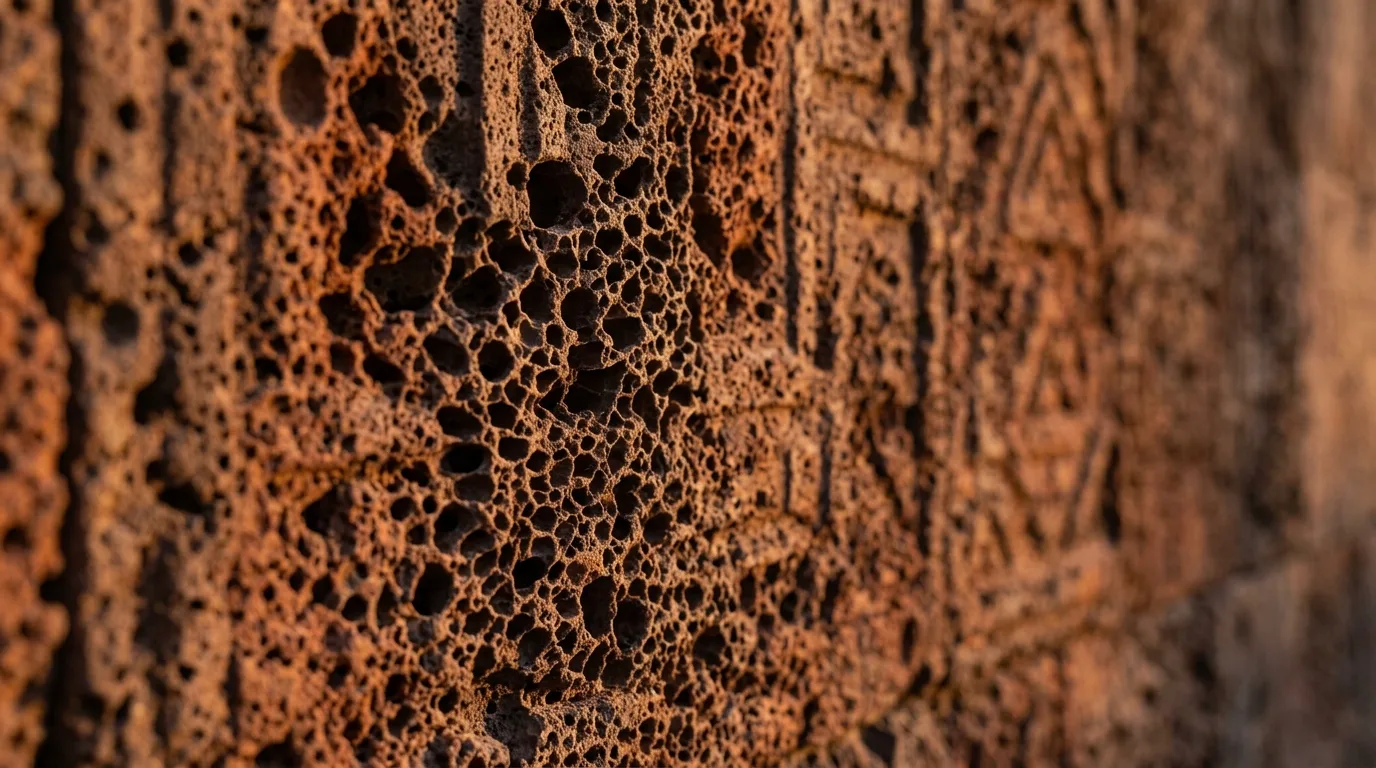 Detalle de toba volcánica tallada, cantería canaria