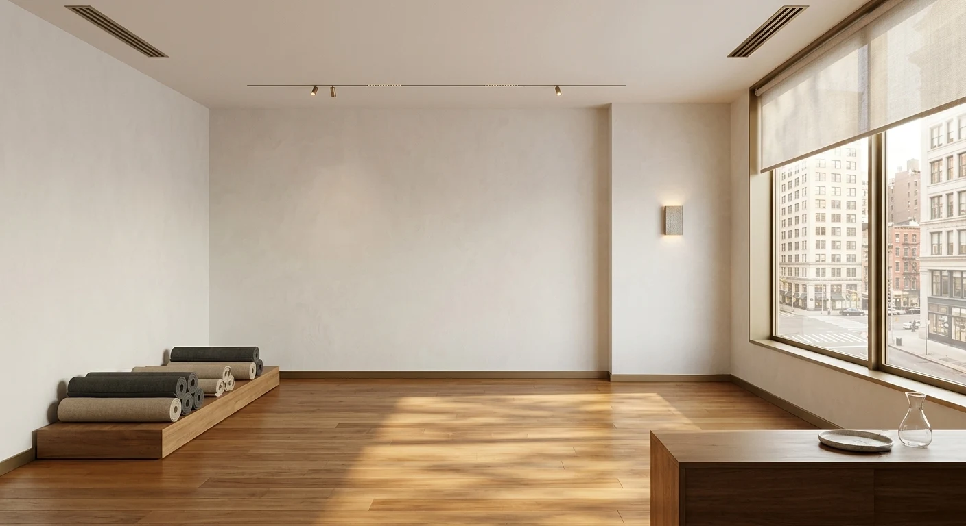 Yoga room in urban business hotel with natural light