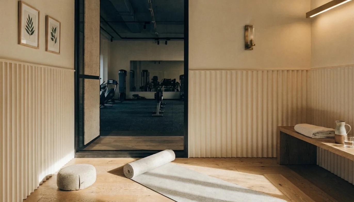 Acoustic separation between gym and yoga room in business hotel